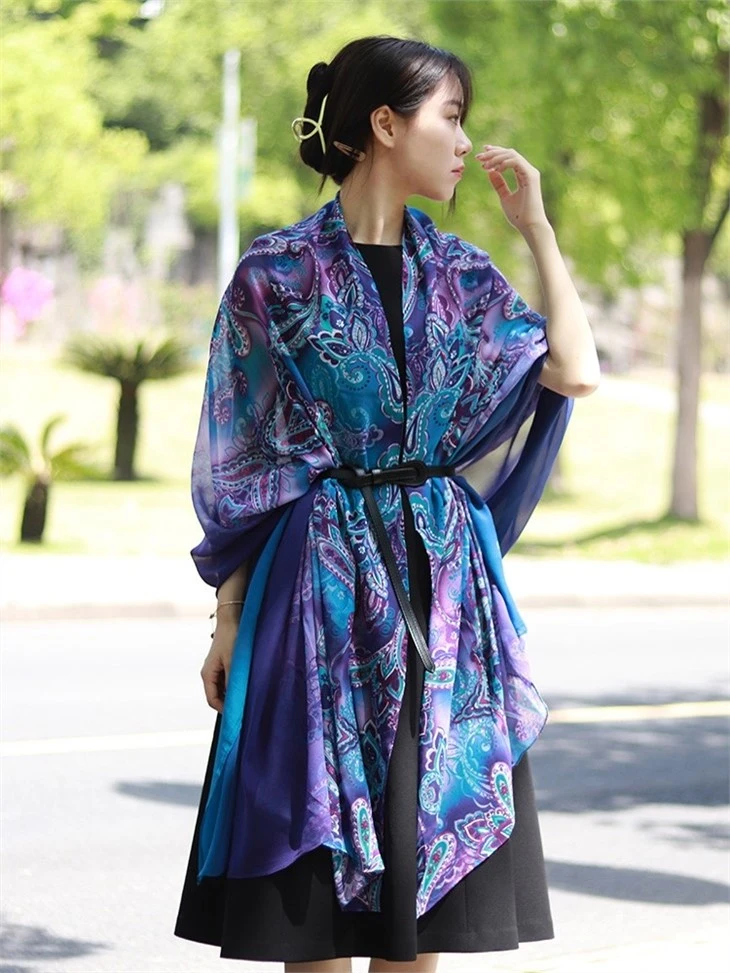 Purple Light Silk Georgette Sunscreen Beach Shawl Scarf