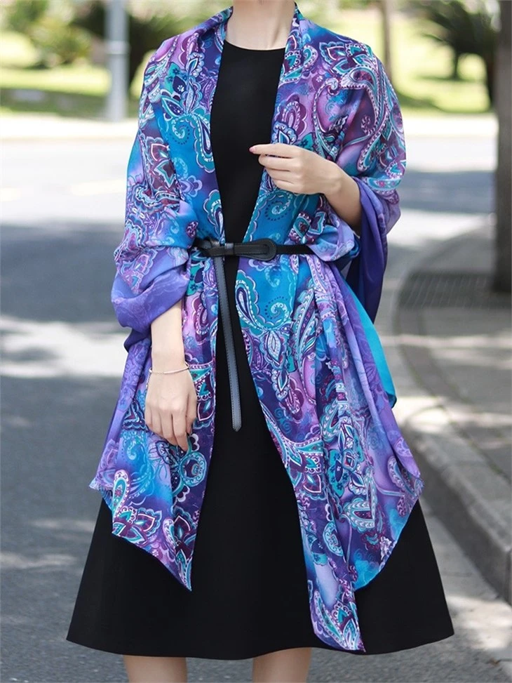 Purple Light Silk Georgette Sunscreen Beach Shawl Scarf