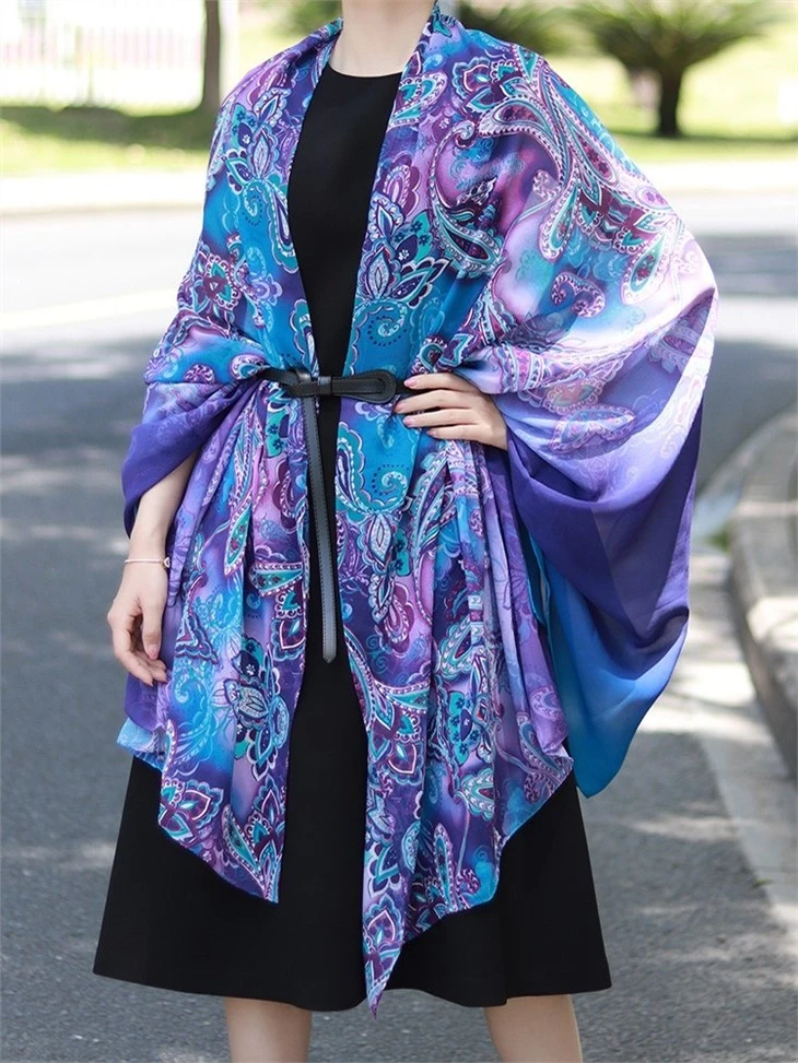 Purple Light Silk Georgette Sunscreen Beach Shawl Scarf
