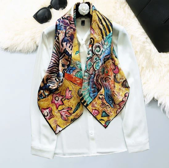 Van Gogh Oil Painting Style Silk Twill Shawl Scarf